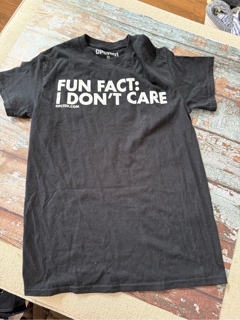 Black Graphic Tee - "Fun Fact: I Don't Care" Size Small